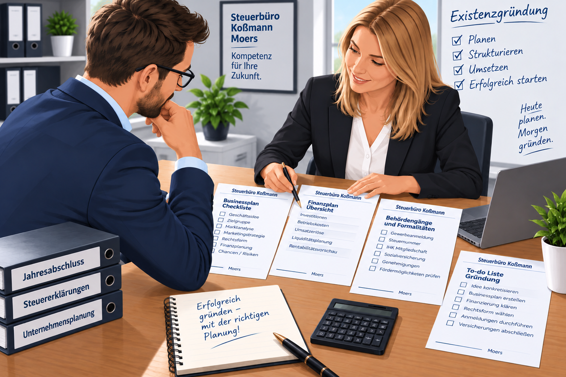 Businessplan und Unterlagen als Symbol für Existenzgründung